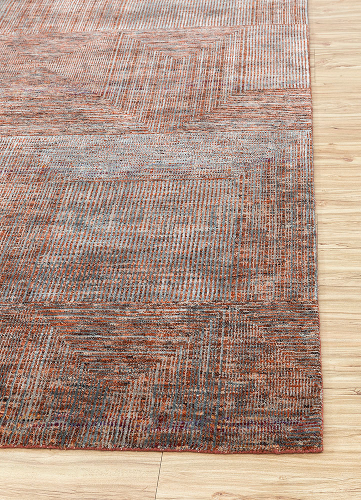 chaos theory by kavi beige and brown wool and bamboo silk hand knotted Rug - Corner