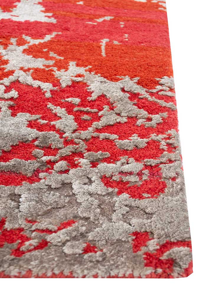 chaos theory by kavi red and orange wool and bamboo silk hand knotted Rug - Corner