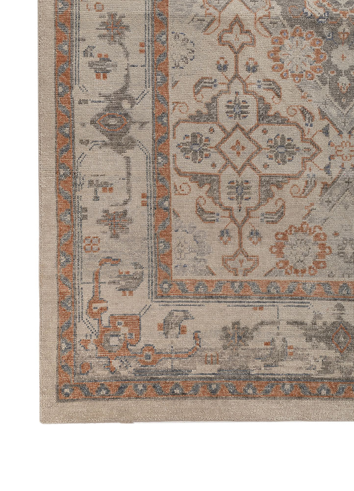 erbe beige and brown wool hand knotted Rug - Corner