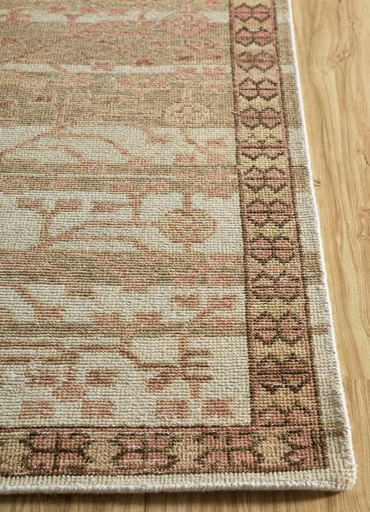 erbe beige and brown wool hand knotted Rug - Corner