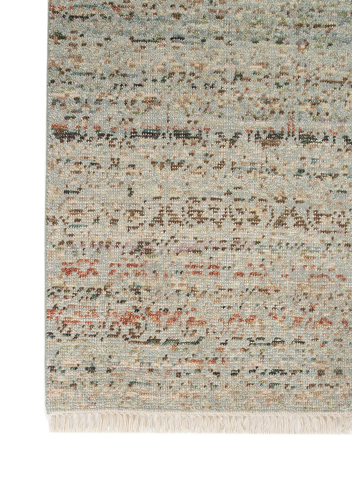 erbe green wool hand knotted Rug - Corner