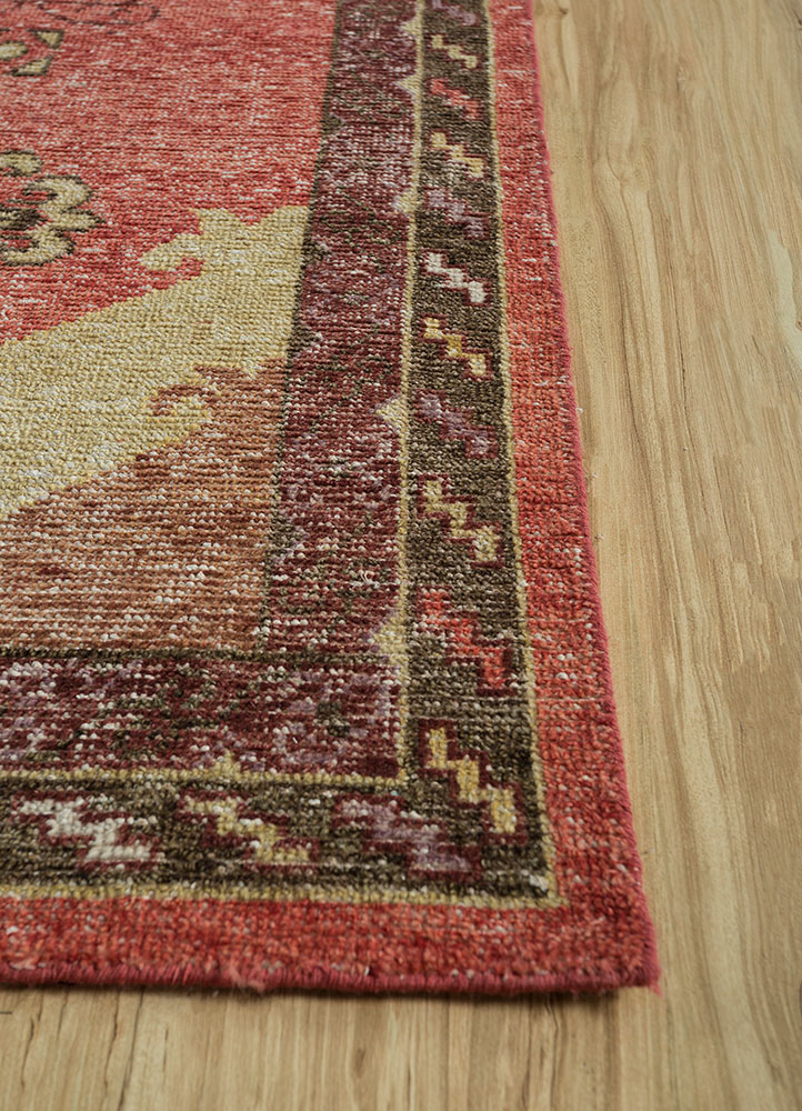 erbe red and orange wool hand knotted Rug - Corner