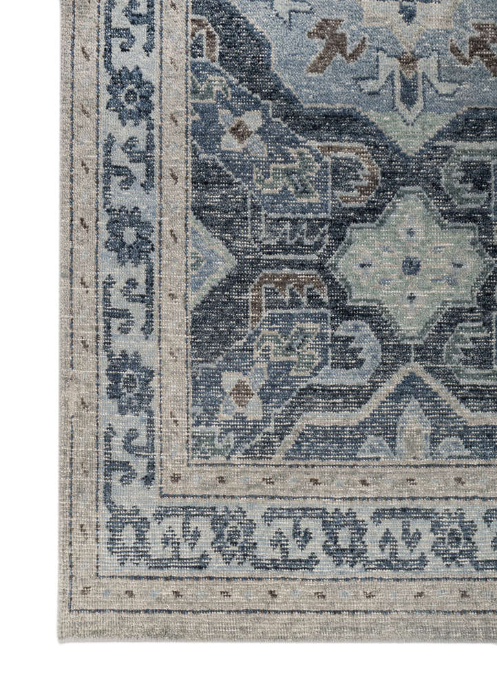 erbe blue wool hand knotted Rug - Corner