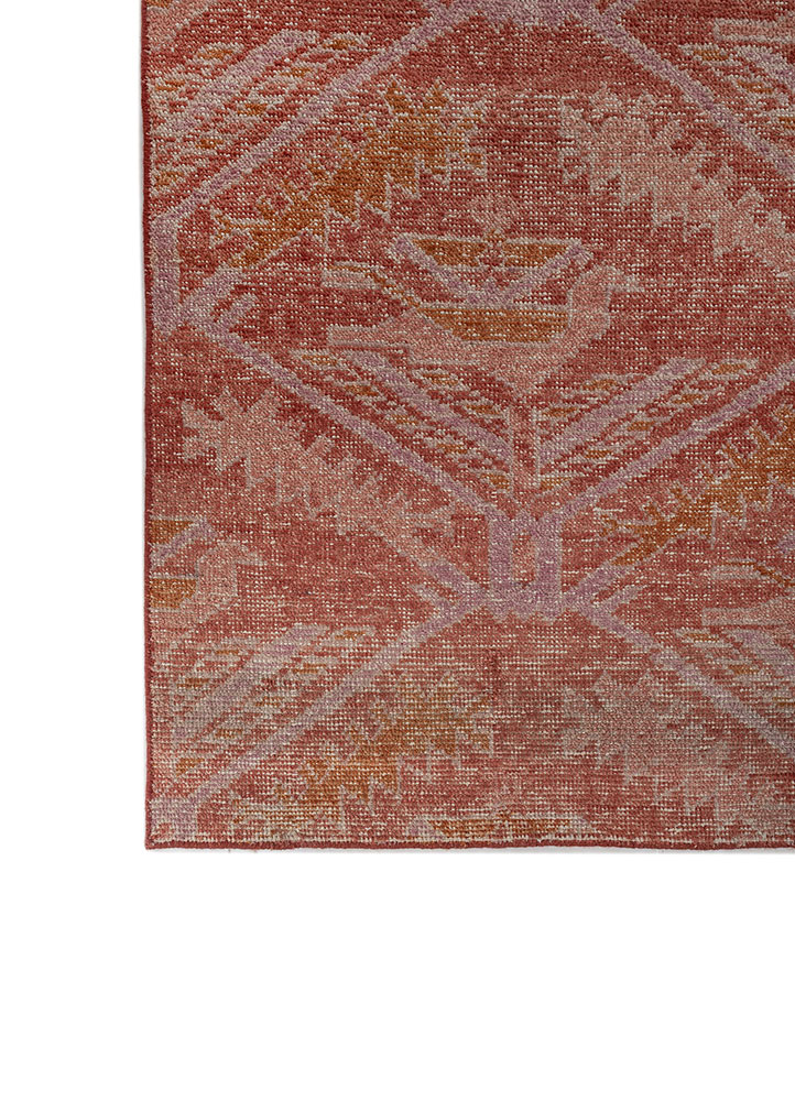 erbe red and orange wool hand knotted Rug - Corner