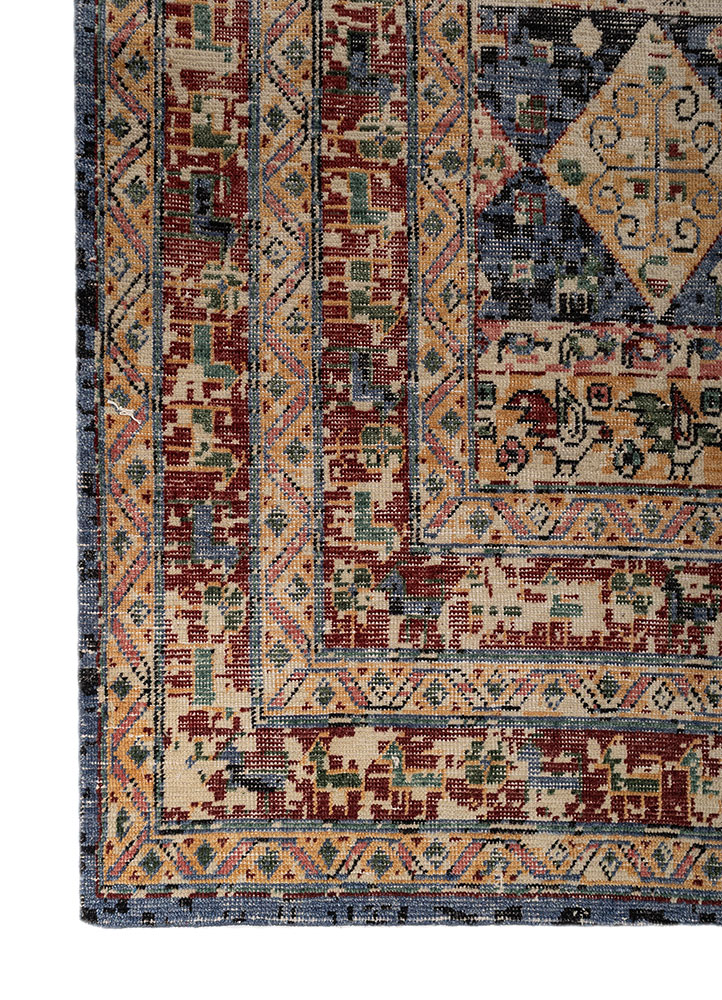 erbe blue wool hand knotted Rug - Corner