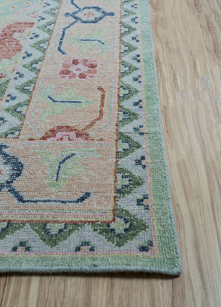 thyme green wool hand knotted Rug - Corner