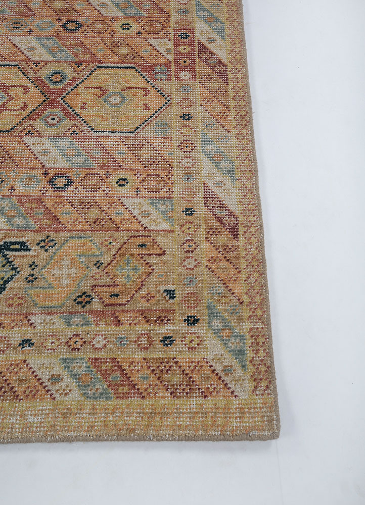 erbe beige and brown wool hand knotted Rug - Corner