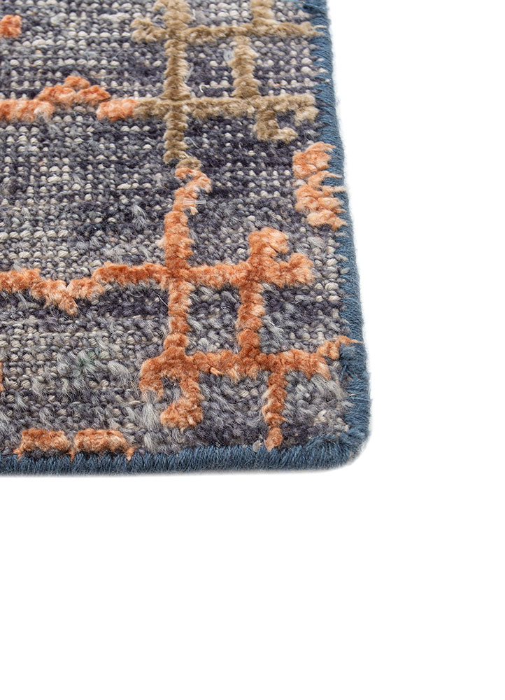 erbe blue wool and bamboo silk hand knotted Rug - Corner