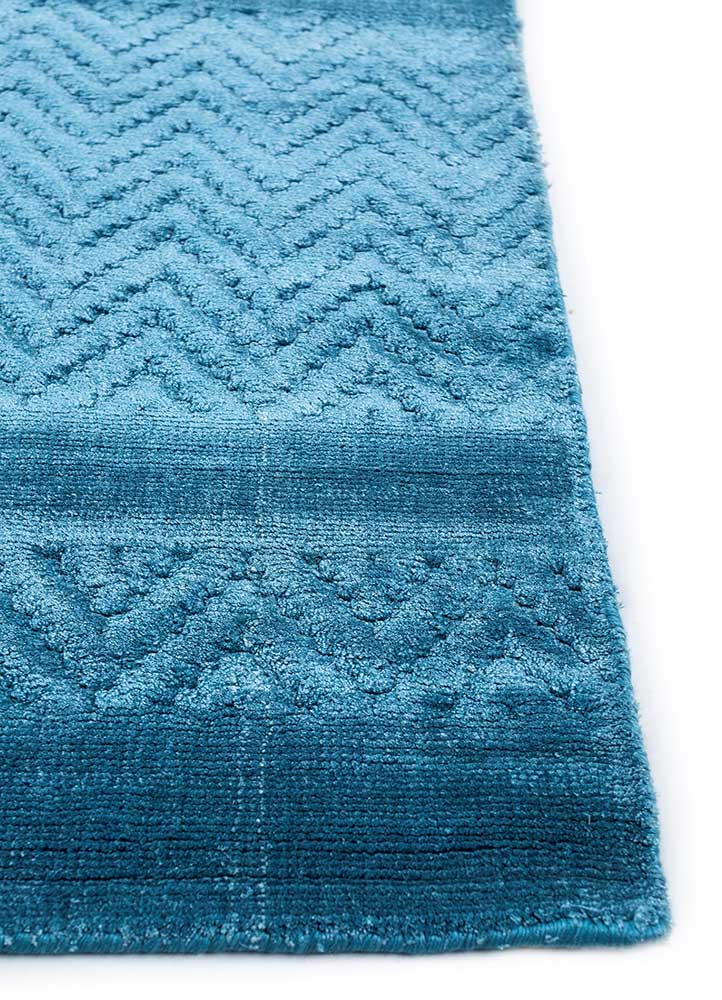 basis blue bamboo silk hand loom Rug - Corner