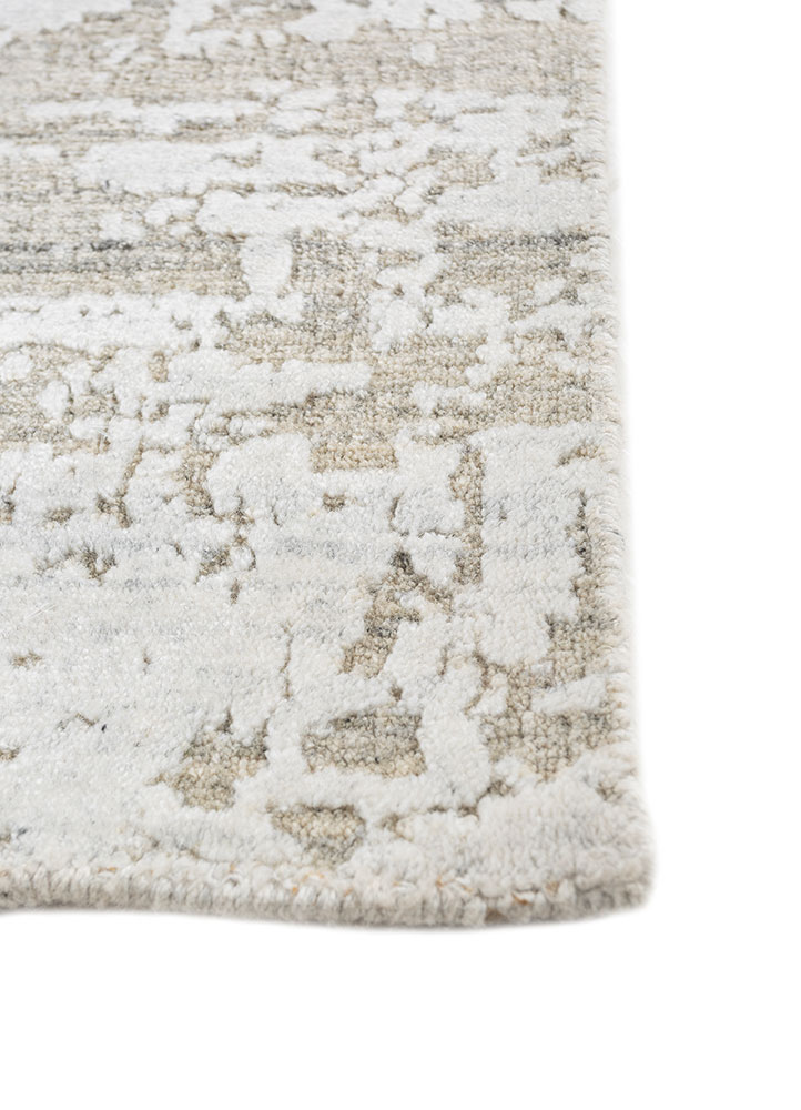 saga beige and brown wool and viscose hand loom Rug - Corner
