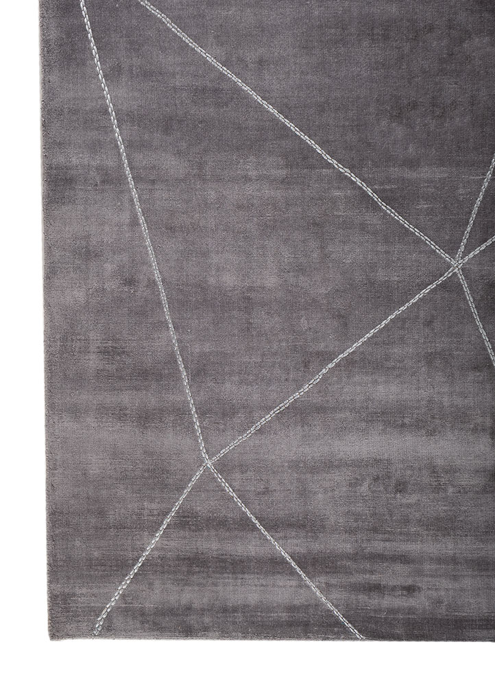 saga grey and black viscose hand loom Rug - Corner