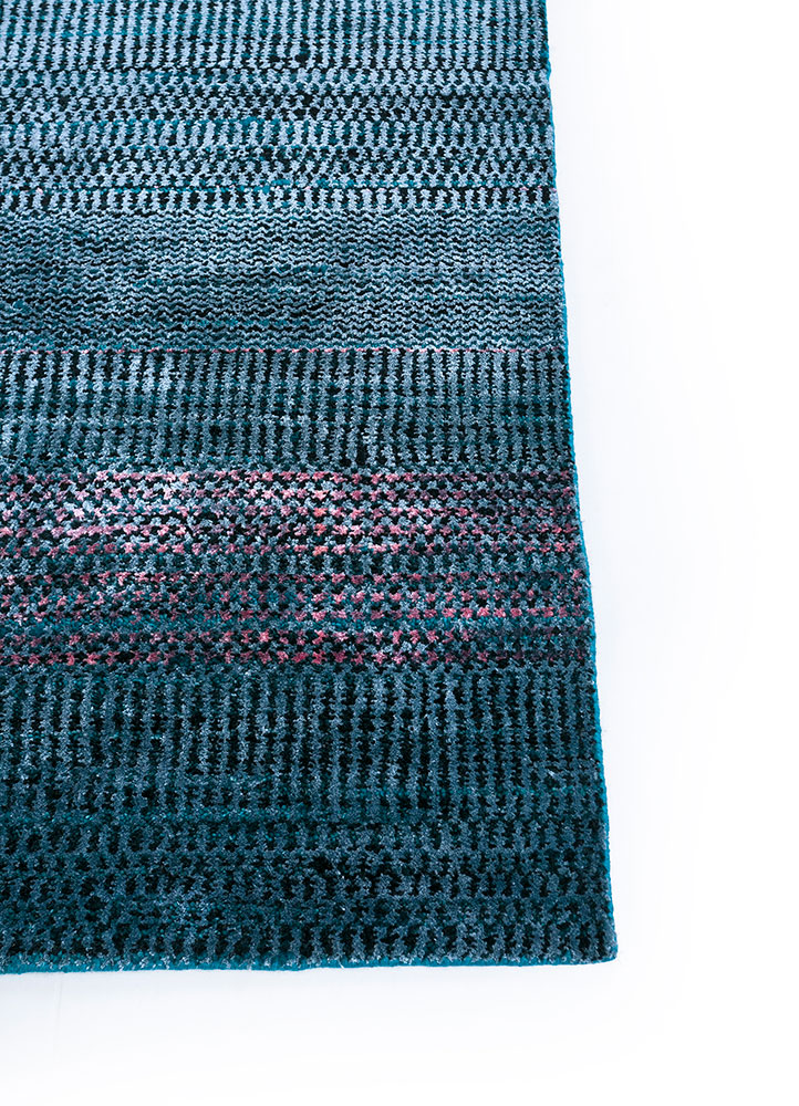 konstrukt blue wool and bamboo silk hand loom Rug - Corner