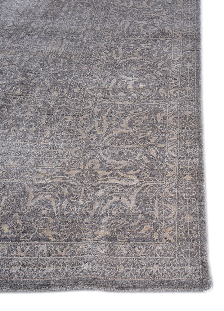 konstrukt beige and brown wool and bamboo silk hand loom Rug - Corner