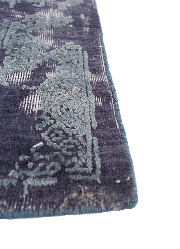konstrukt blue wool and bamboo silk hand loom Rug - Corner