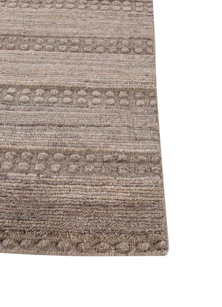 saga beige and brown wool hand loom Rug - Corner
