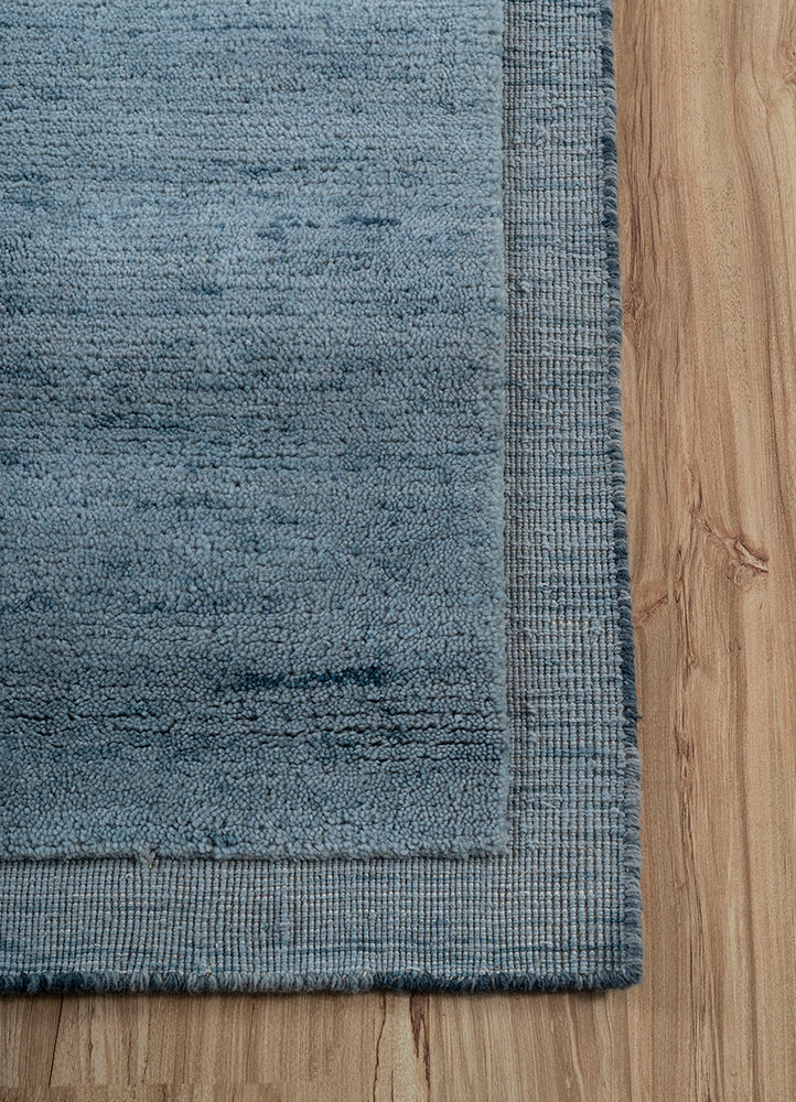 basis blue wool hand loom Rug - Corner