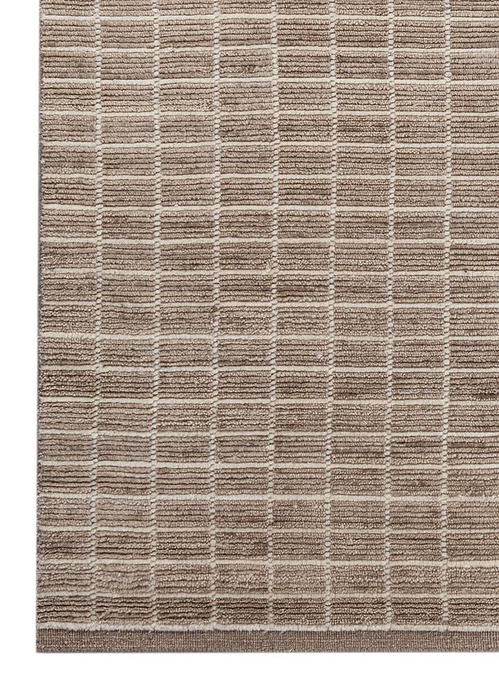 saga beige and brown wool hand loom Rug - Corner
