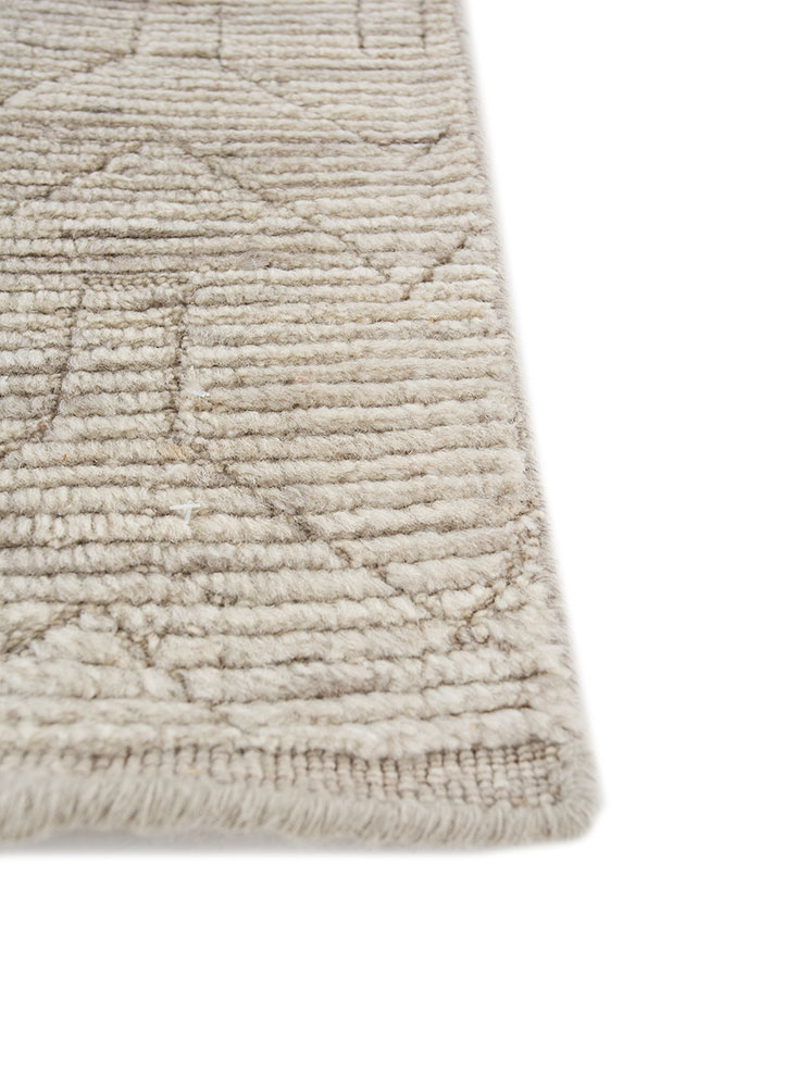 saga beige and brown wool hand loom Rug - Corner