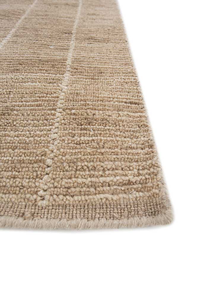 saga beige and brown wool hand loom Rug - Corner