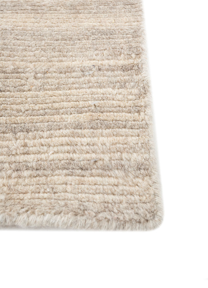 saga beige and brown wool hand loom Rug - Corner