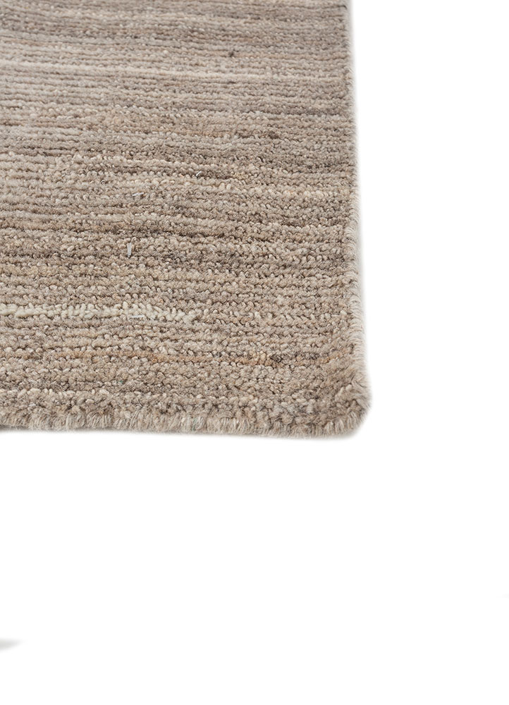 saga beige and brown wool hand loom Rug - Corner