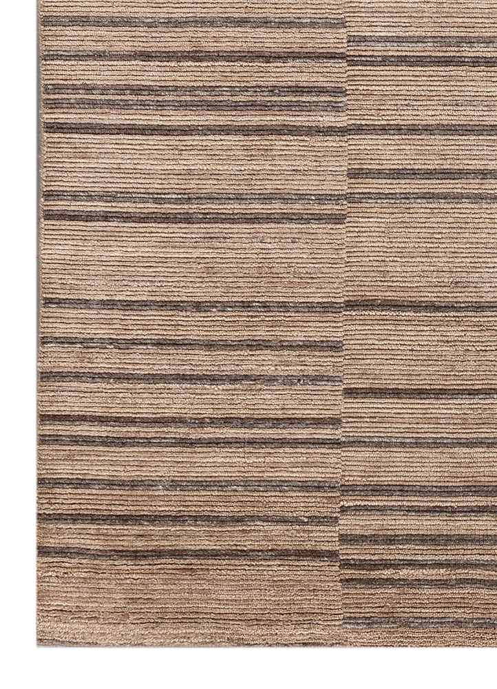 saga beige and brown wool hand loom Rug - Corner
