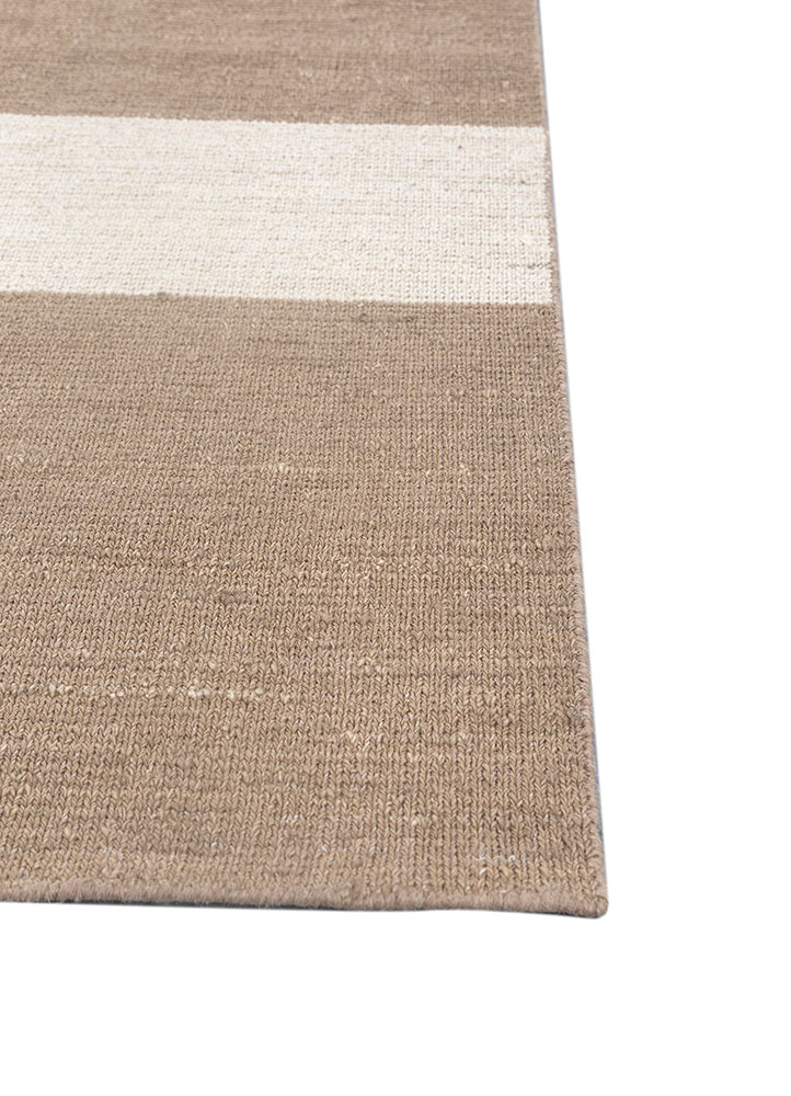 saga beige and brown wool hand loom Rug - Corner