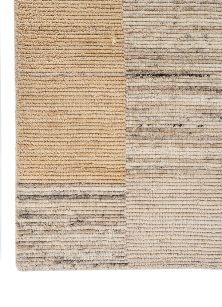saga beige and brown wool hand loom Rug - Corner