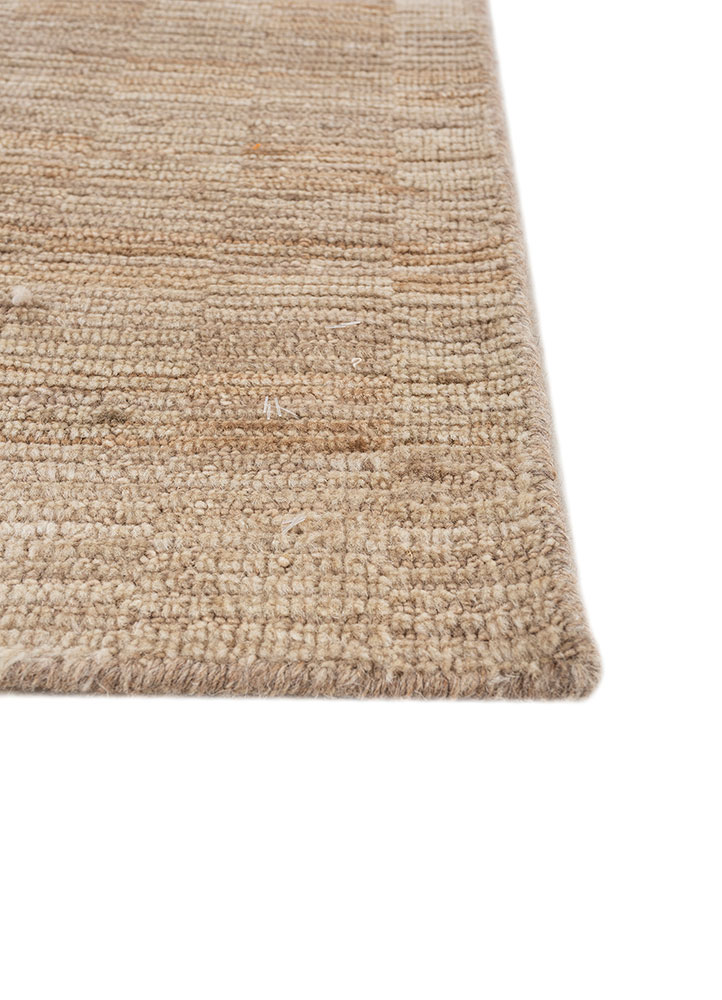 saga beige and brown wool hand loom Rug - Corner