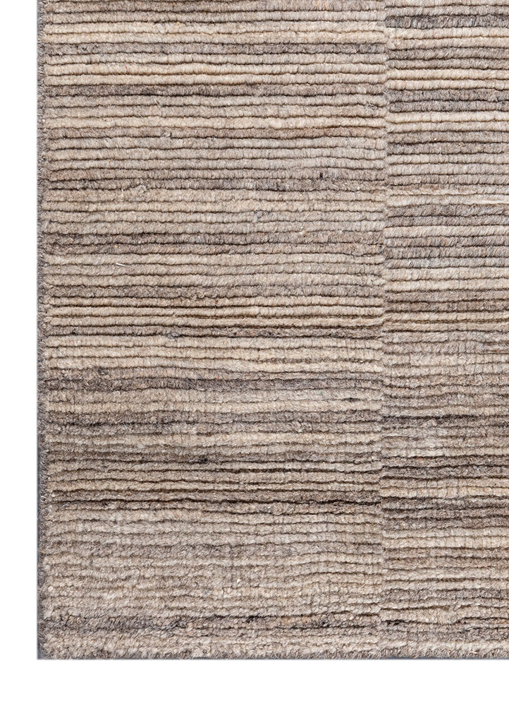 saga beige and brown wool hand loom Rug - Corner