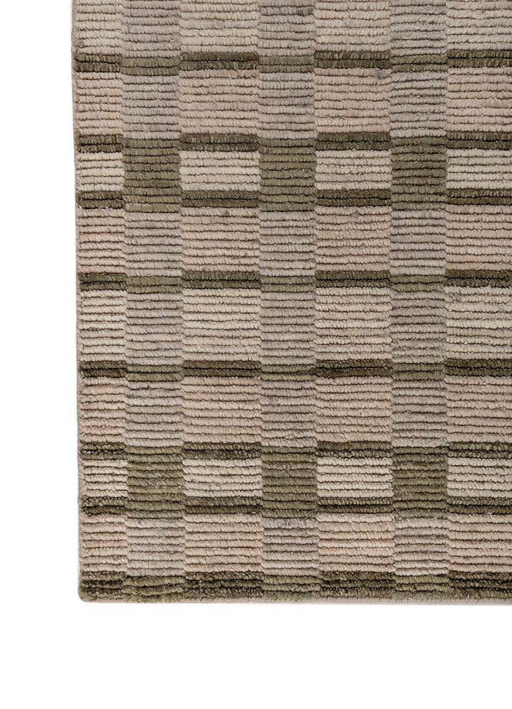 saga beige and brown wool hand loom Rug - Corner