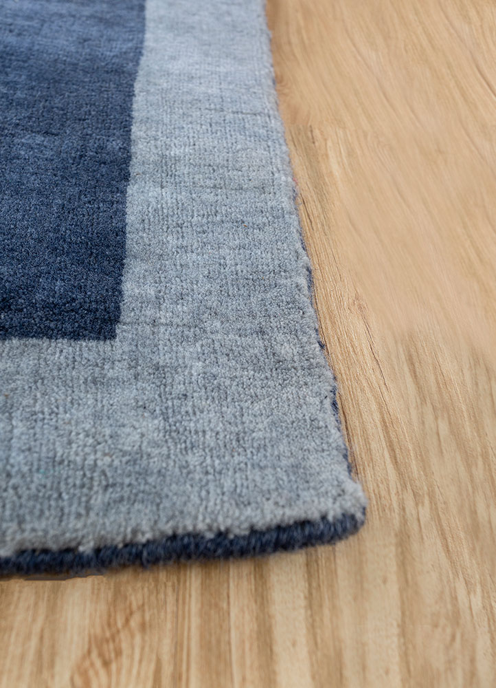 jean blue wool hand loom Rug - Corner
