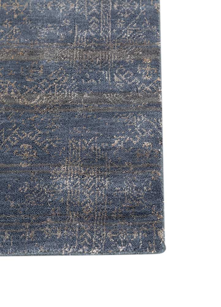 bespoke sile blue wool and viscose hand loom Rug - Corner
