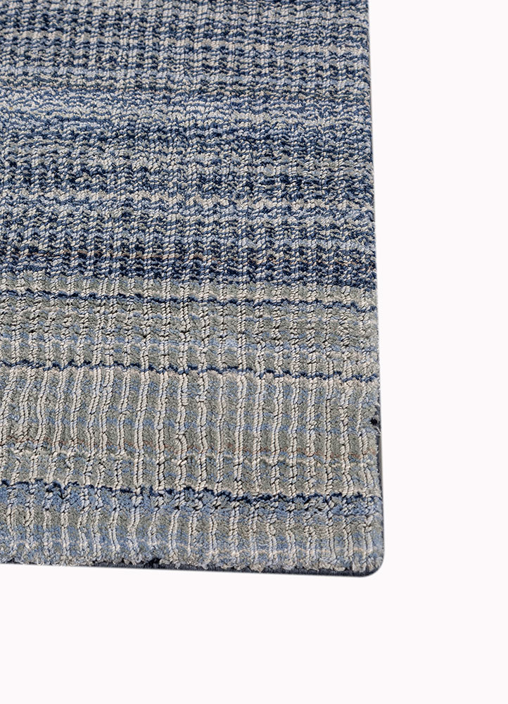 jean blue wool and viscose hand loom Rug - Corner