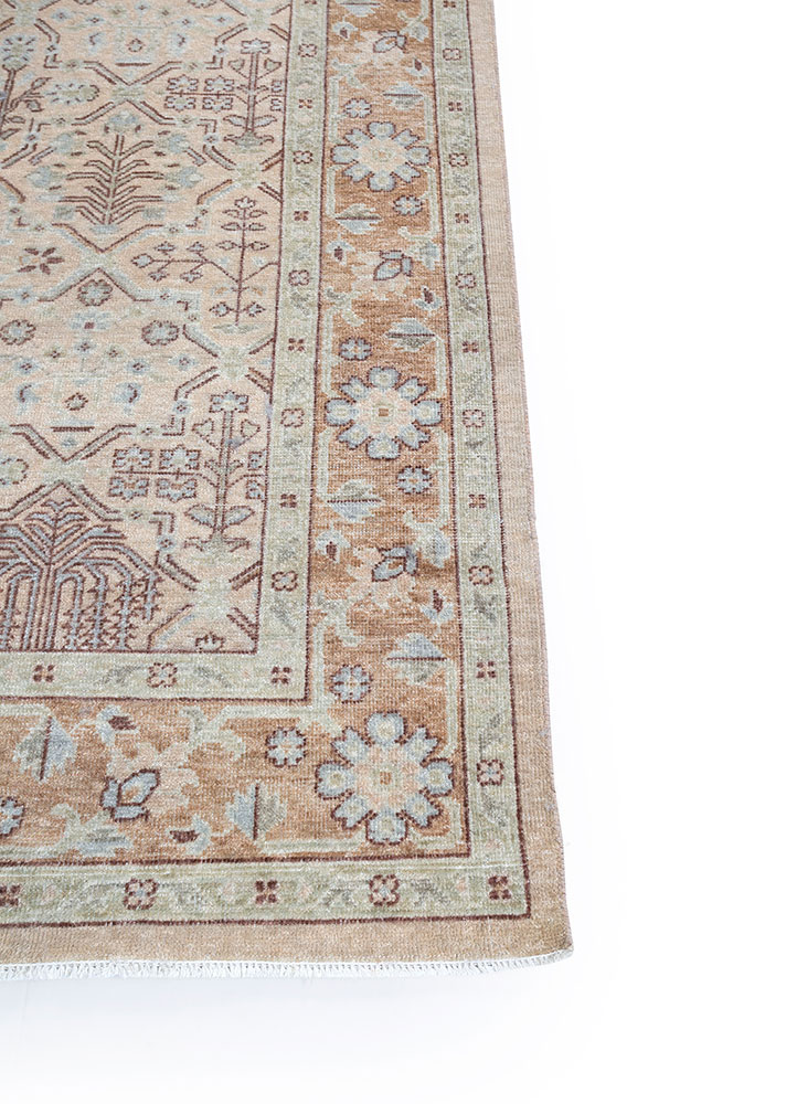 erbe beige and brown wool hand knotted Rug - Corner