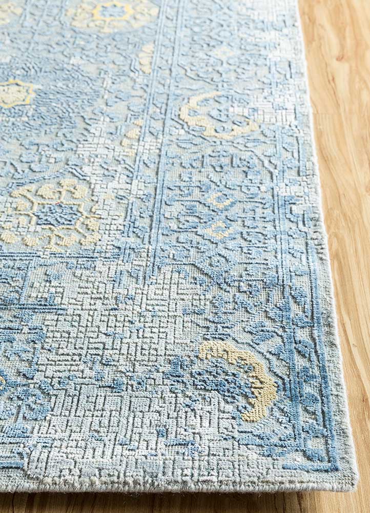 viscaya blue wool and silk hand knotted Rug - Corner