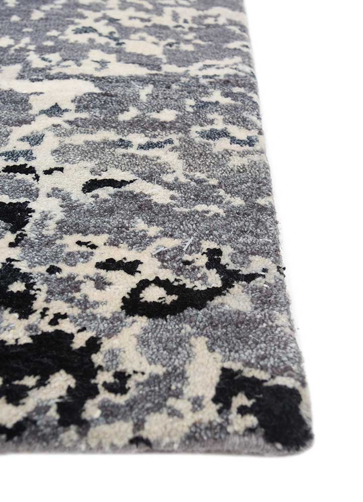entropy grey and black wool and silk hand knotted Rug - Corner
