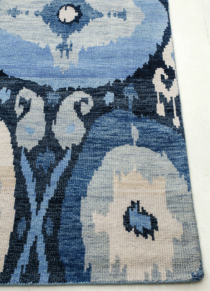 savana blue wool hand knotted Rug - Corner