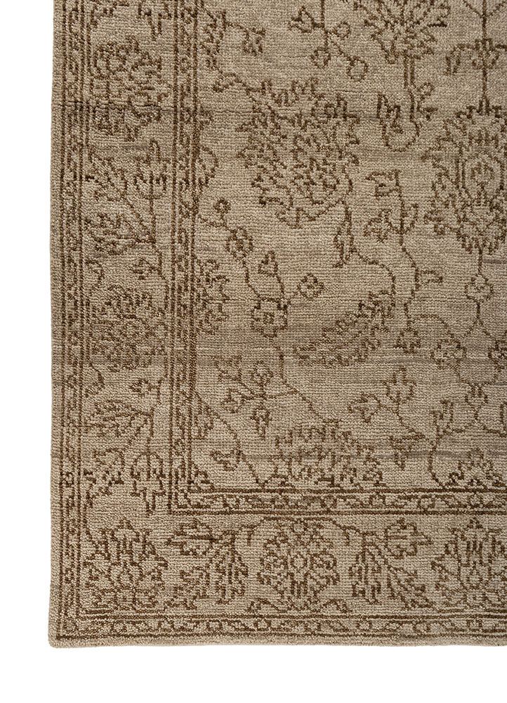 savana beige and brown wool hand knotted Rug - Corner