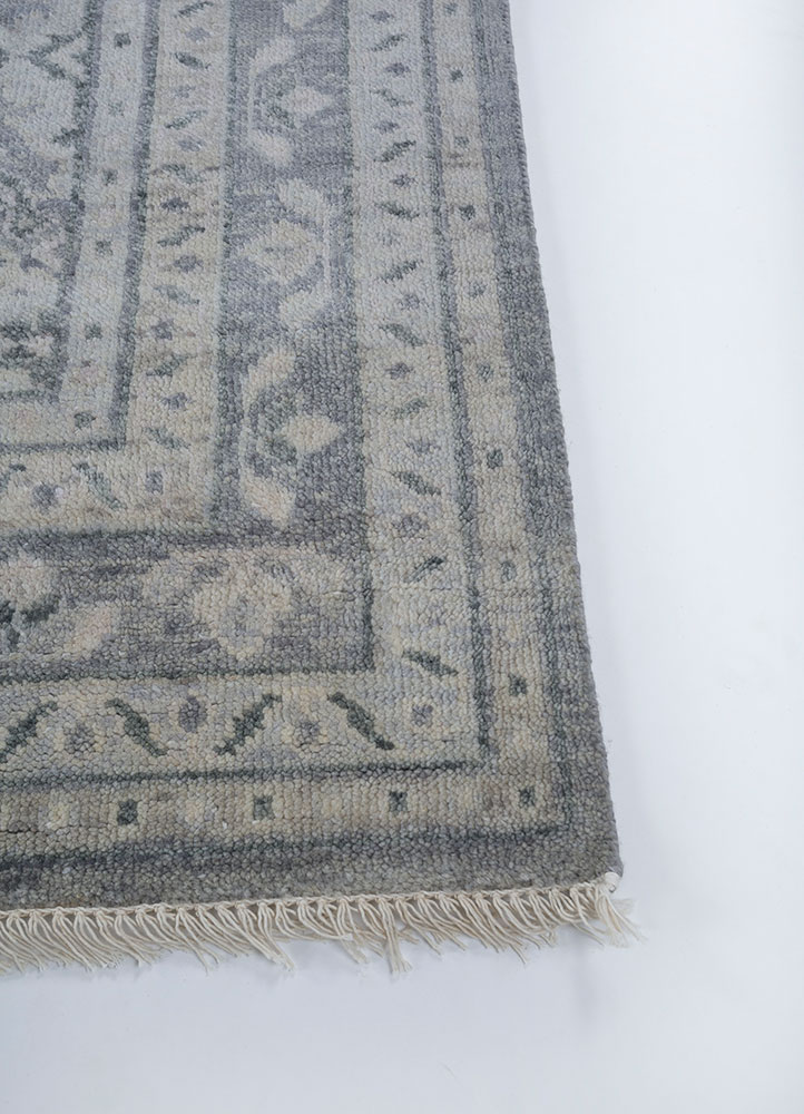 thyme grey and black wool hand knotted Rug - Corner
