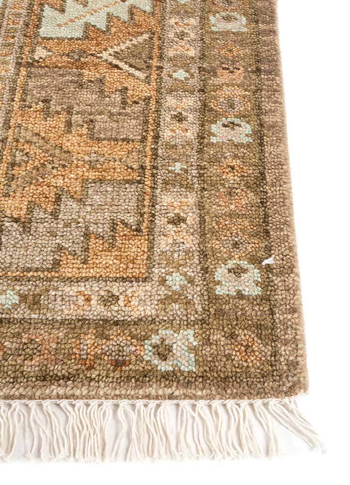 savana beige and brown wool hand knotted Rug - Corner