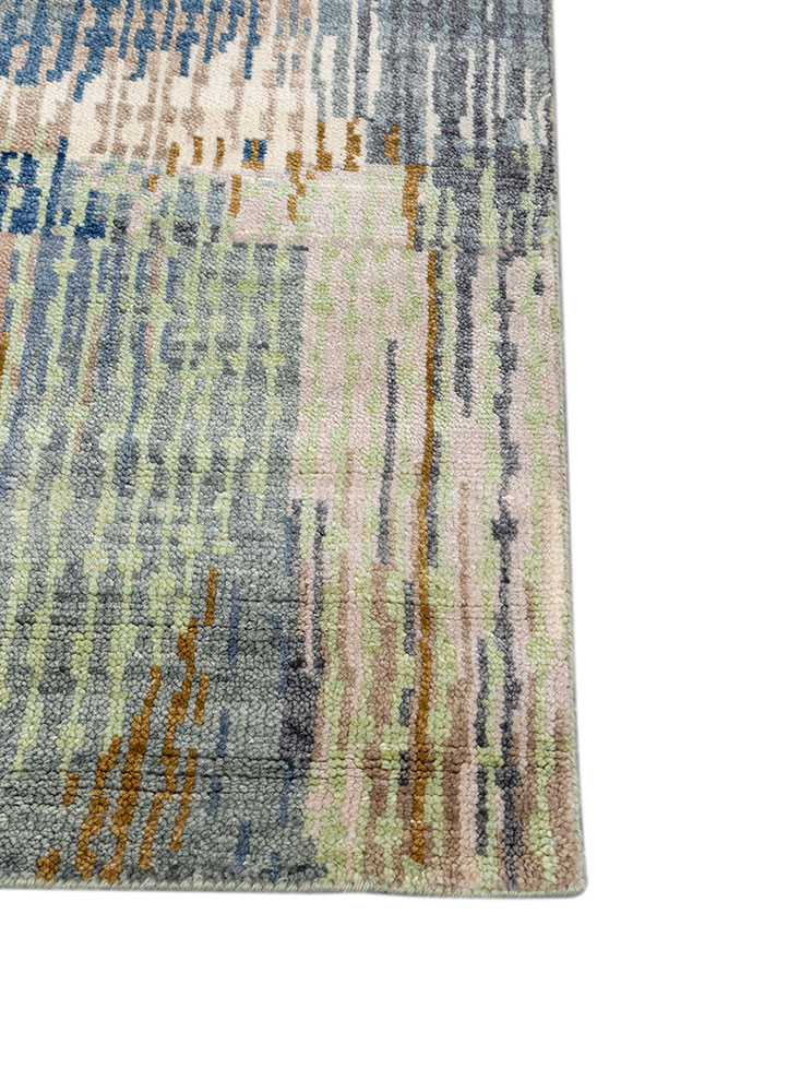 blythe blue wool hand knotted Rug - Corner