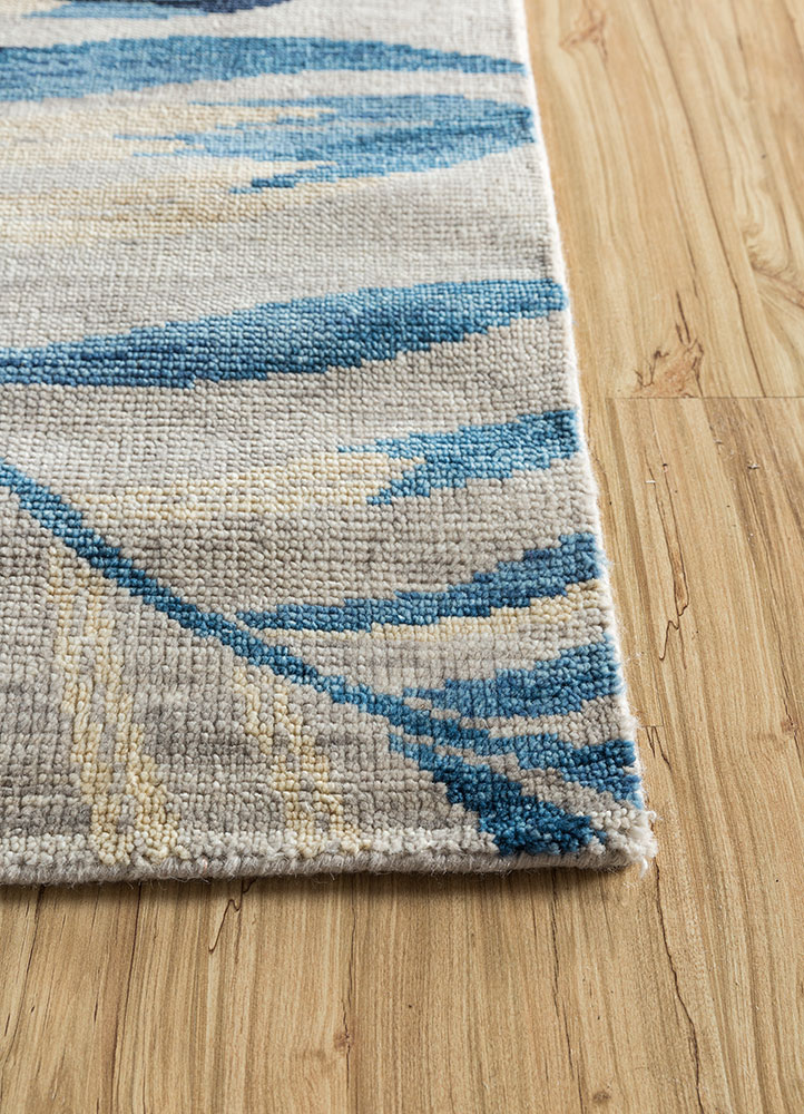 pansy blue wool hand knotted Rug - Corner