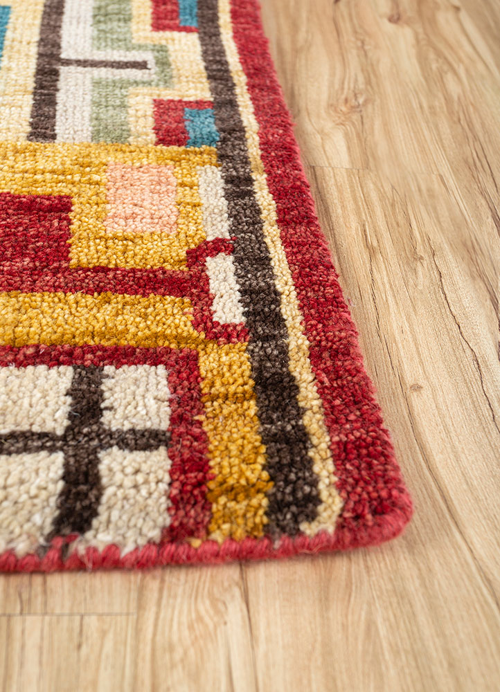 erbe red and orange wool hand knotted Rug - Corner