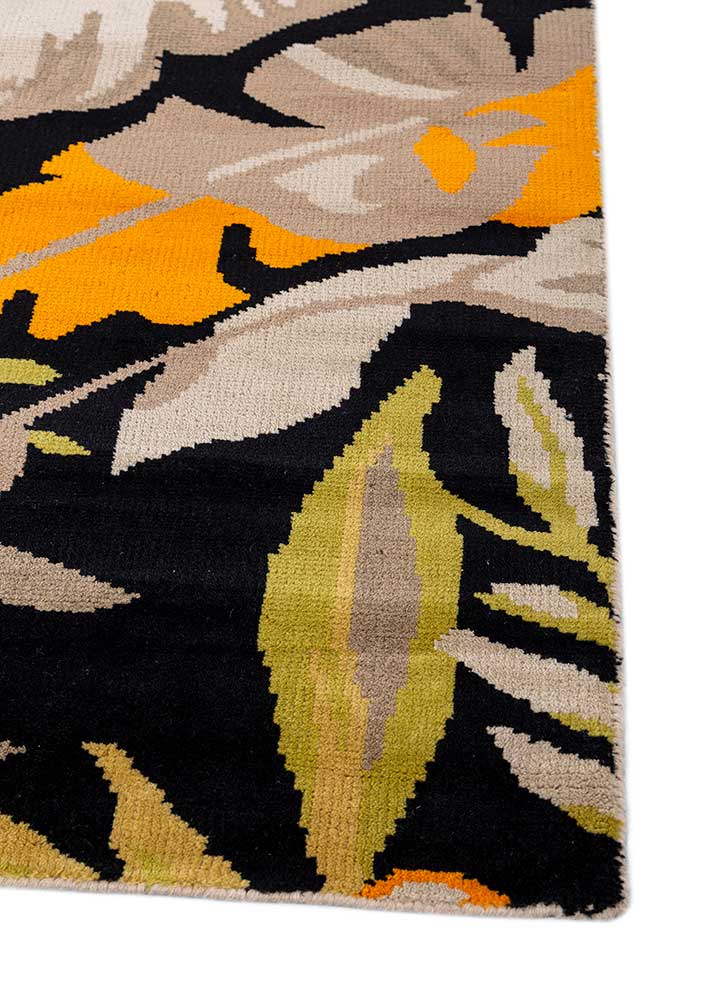 pansy grey and black wool hand knotted Rug - Corner