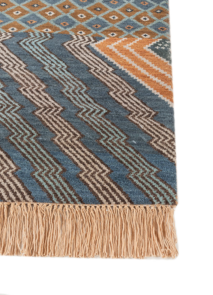 manchaha blue wool hand knotted Rug - Corner