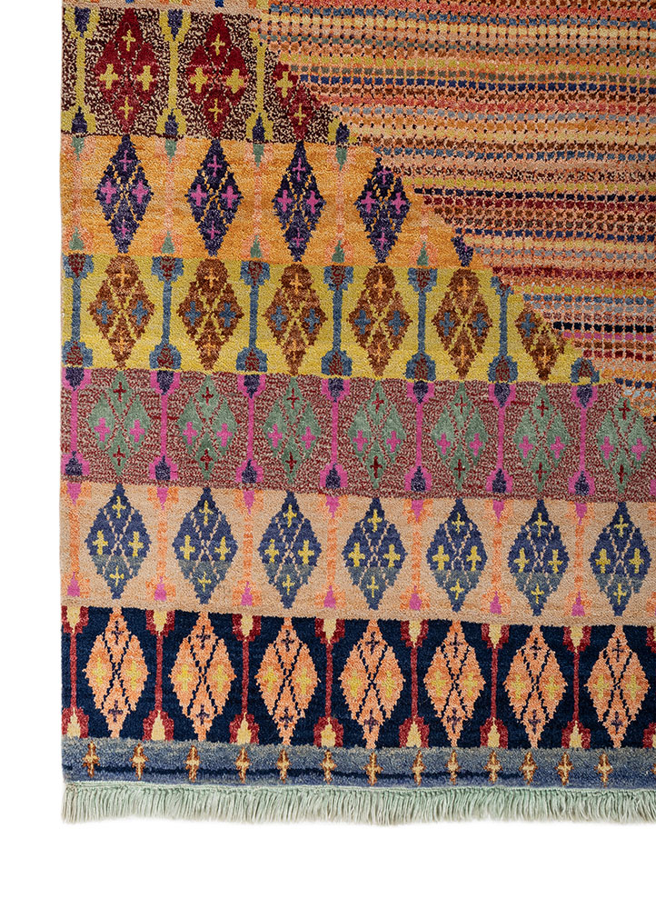 manchaha multi wool and bamboo silk hand knotted Rug - Corner