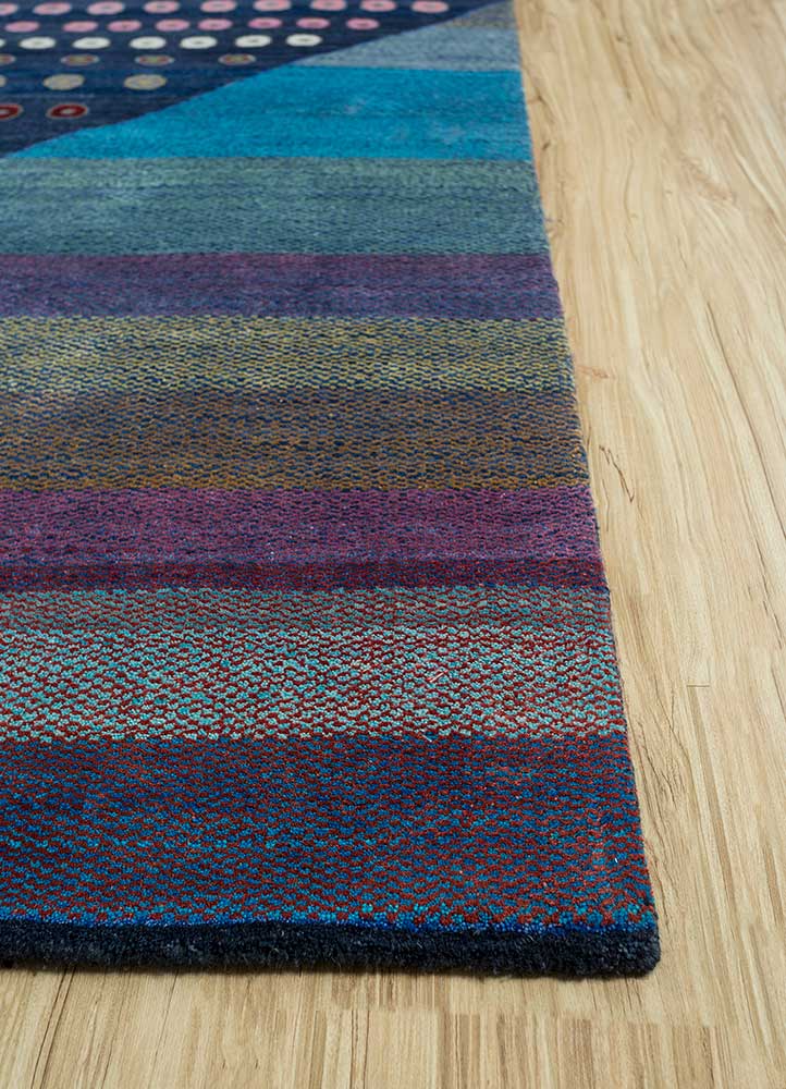 manchaha blue wool and bamboo silk hand knotted Rug - Corner