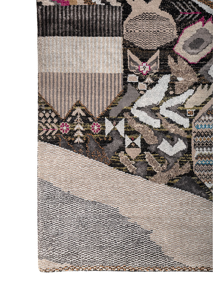 manchaha grey and black wool and bamboo silk hand knotted Rug - Corner