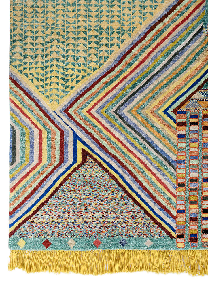 manchaha green wool and bamboo silk hand knotted Rug - Corner